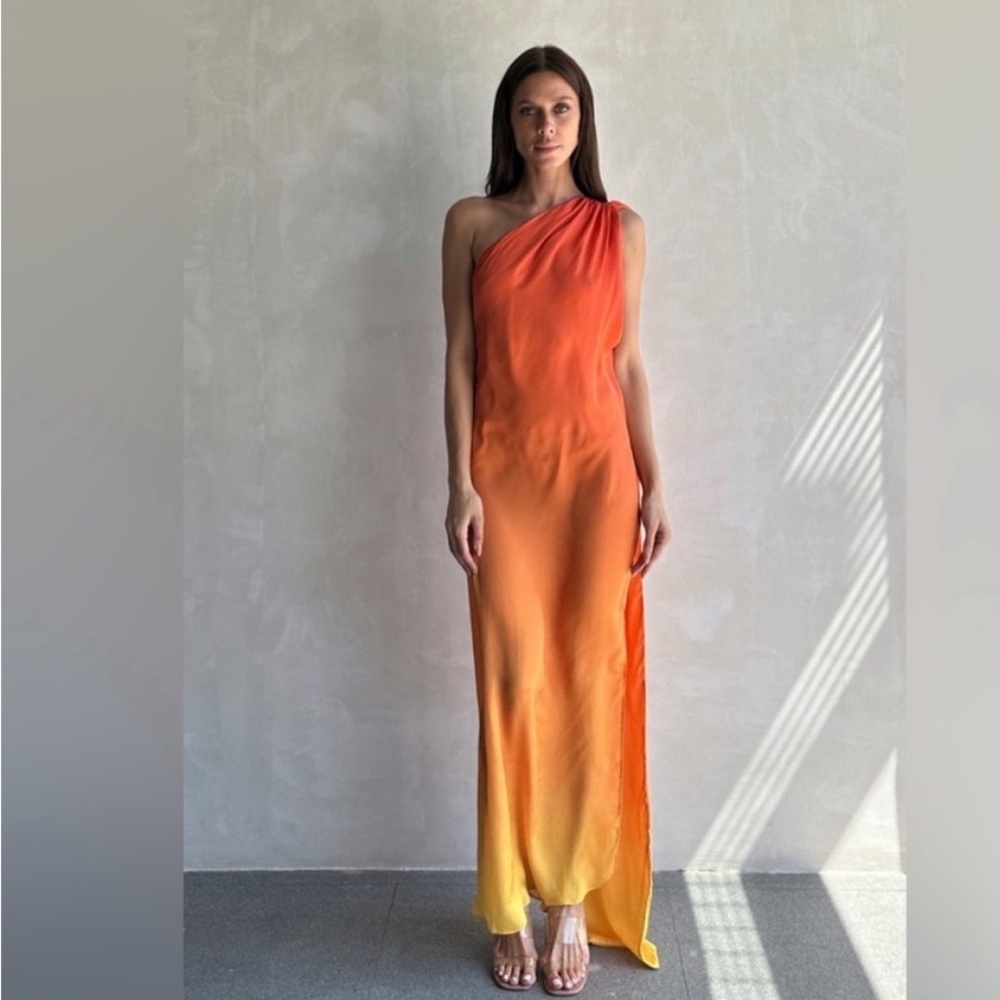 Baobab Collection Orange to Yellow Ombre One-Shoulder Maxi Dress